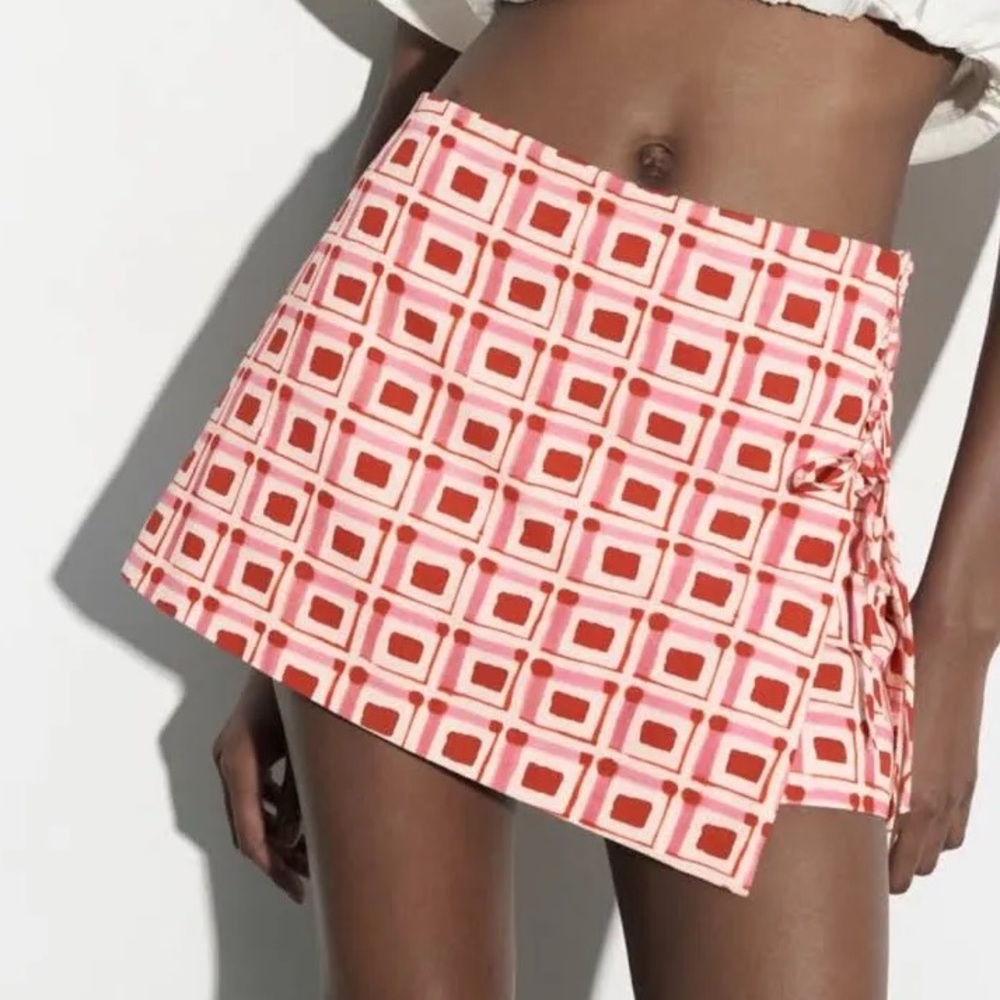 Zara Printed Linen Blend Skort  - Size Small